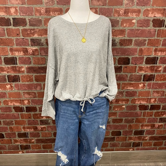 🎄🎁Cozy Dolman Sleeve Ribbed Top - Light Grey - Picture 1 of 11